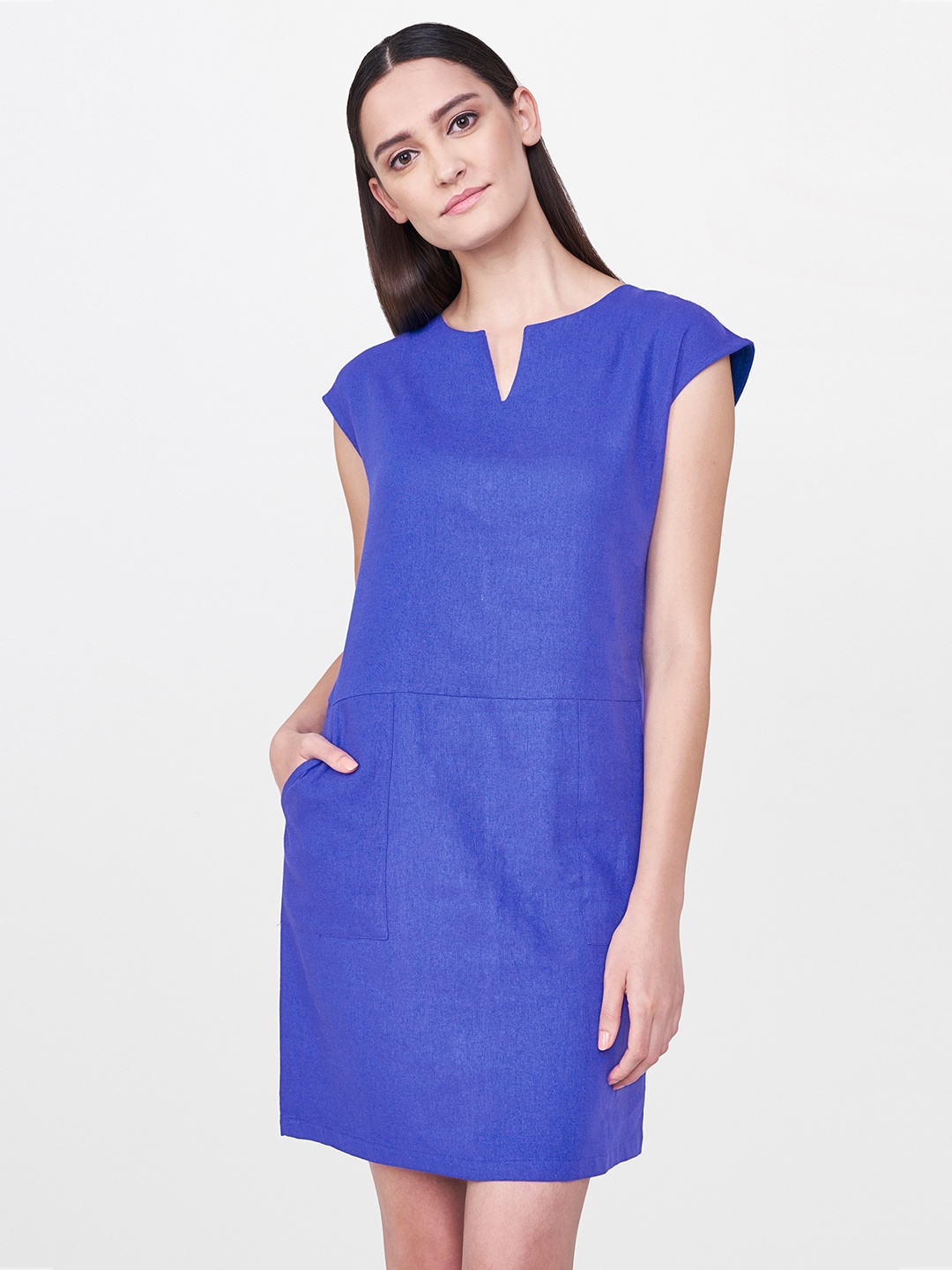 

AND Women Blue Solid Sheath Dress