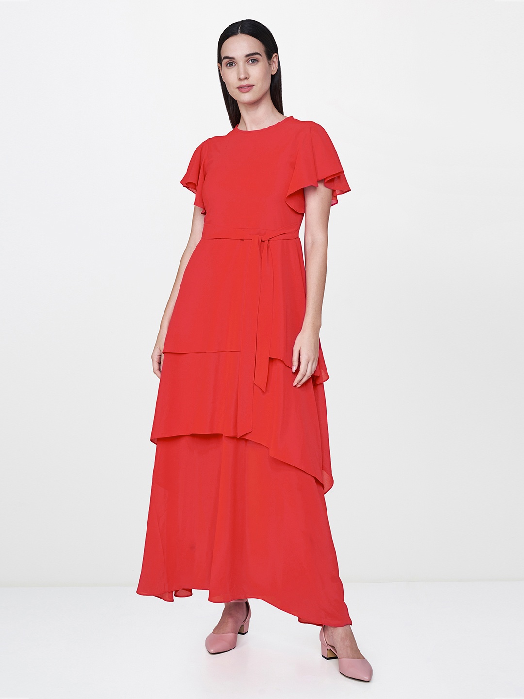 

AND Women Red Solid Layered Maxi Dress