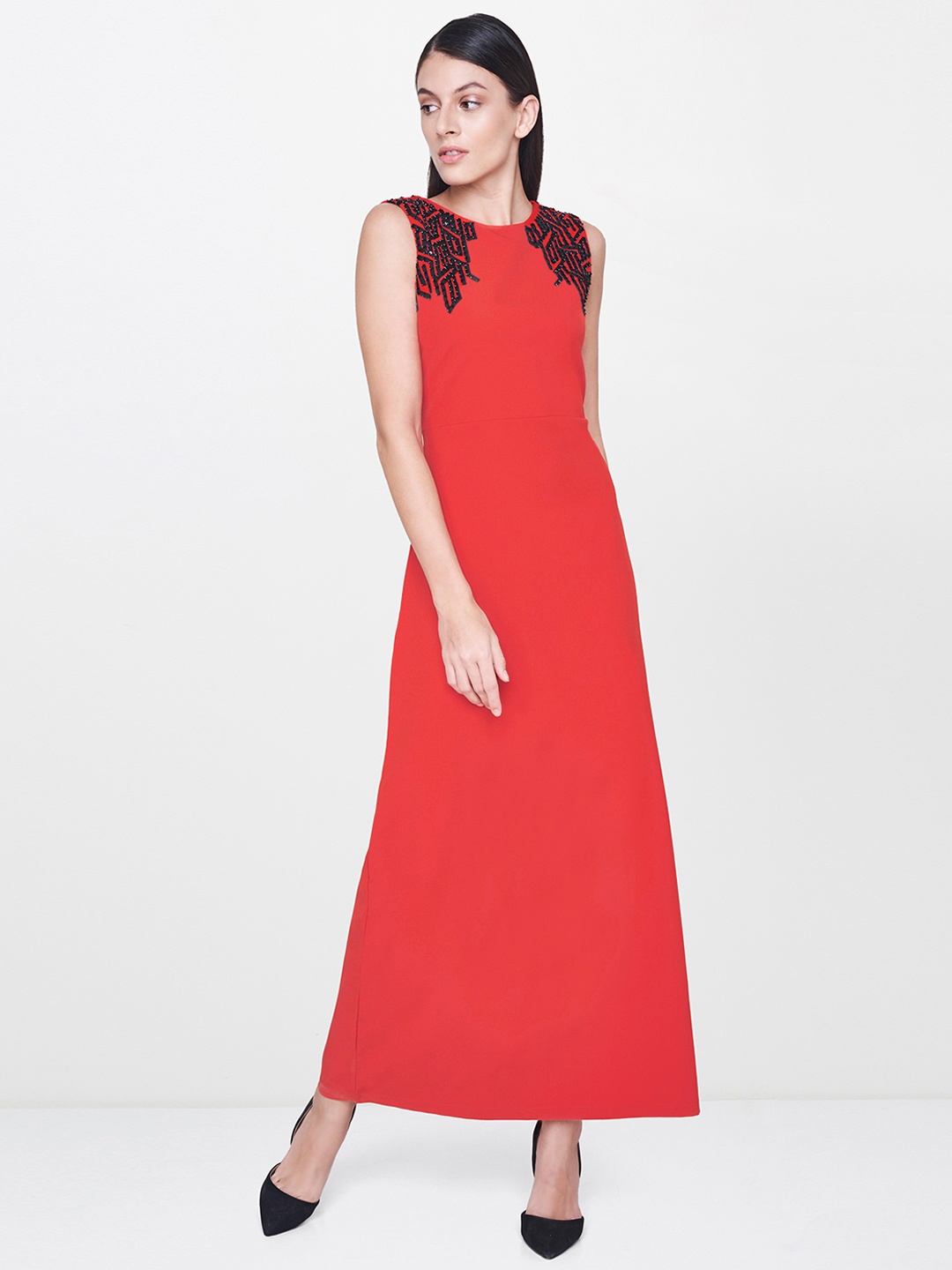 

AND Women Red Solid A-Line Maxi Dress