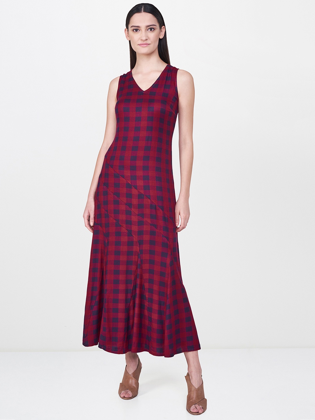 

AND Women Red Checked Maxi Dress