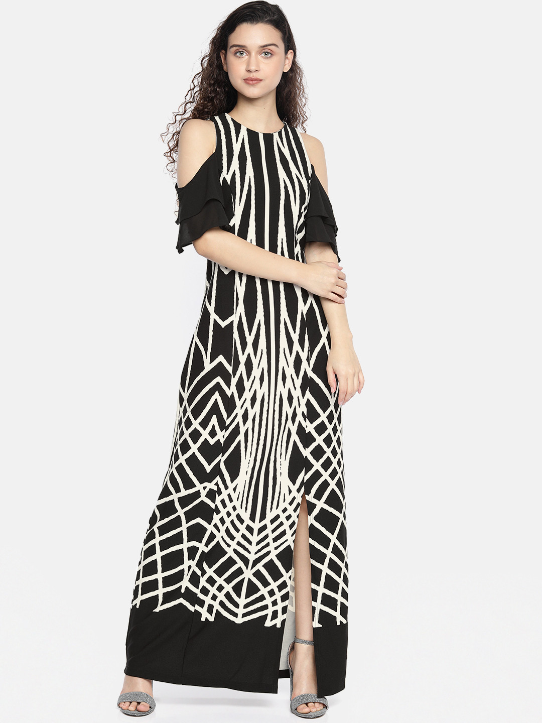 

AND Women Black & White Printed Maxi Dress