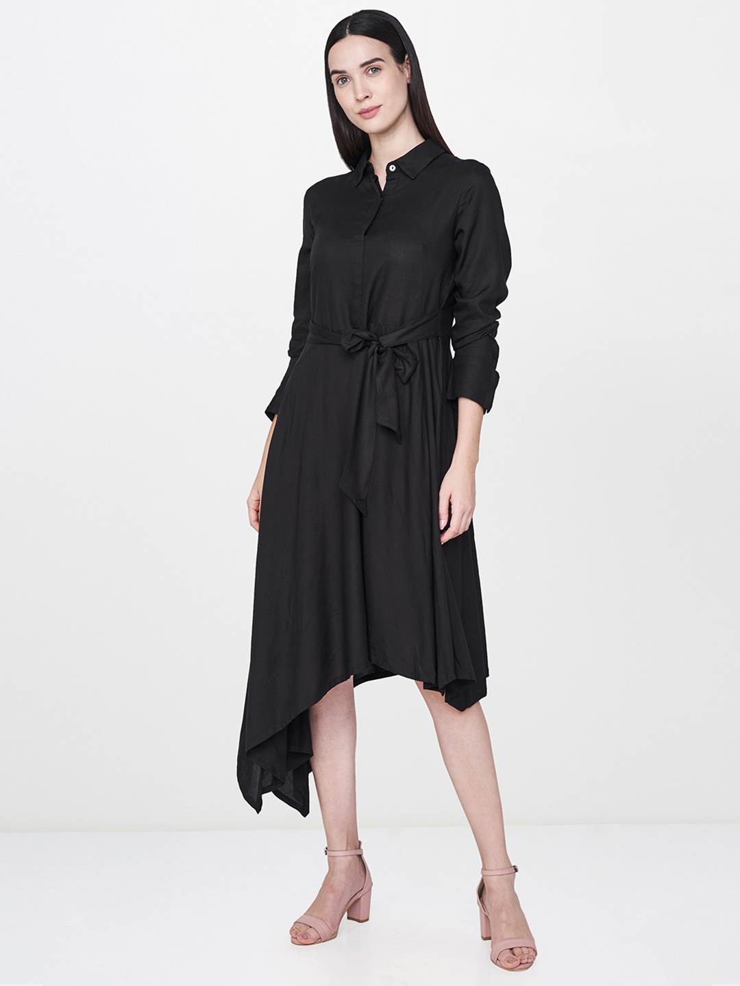 

AND Women Black Solid A-Line Dress With Tie-Up Detailing