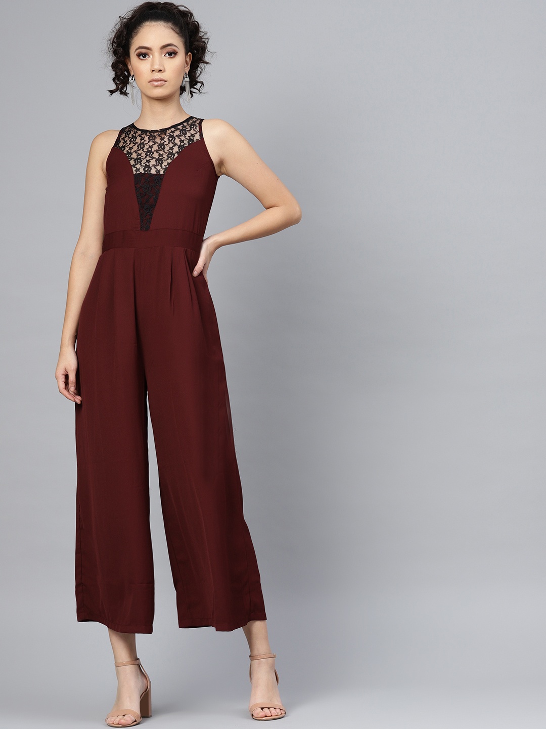 

SASSAFRAS Women Maroon Solid Basic Jumpsuit