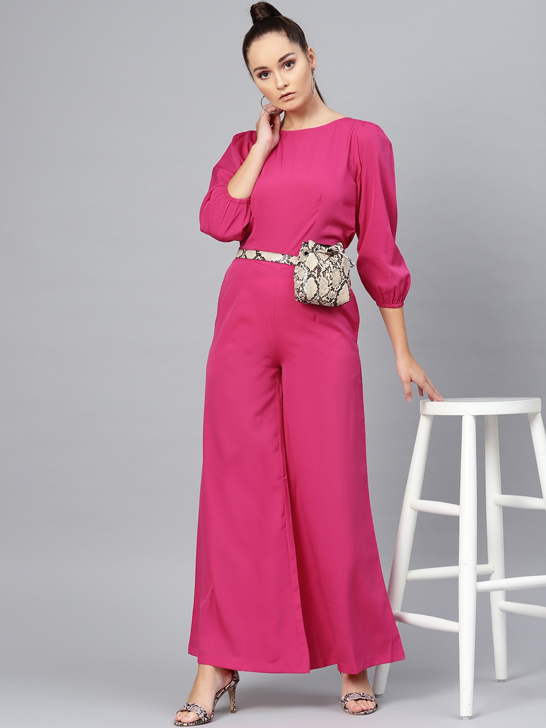 

SASSAFRAS Women Fuchsia Pink Solid Basic Jumpsuit