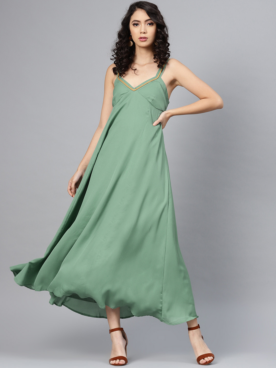 

SASSAFRAS Women Green Solid Maxi Dress