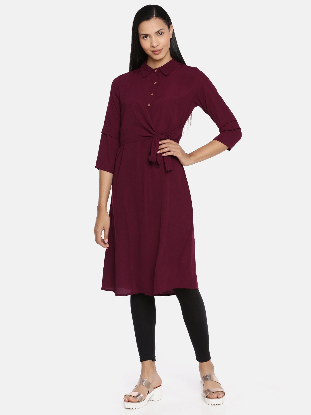 

AND Women Burgundy Solid Tunic