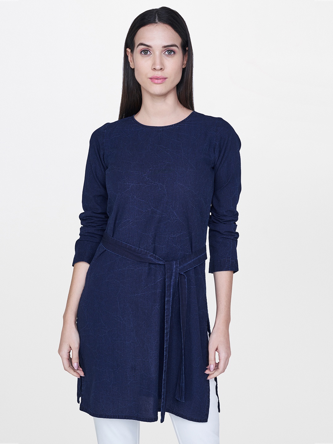 

AND Women Navy Blue Solid A-Line Tunic