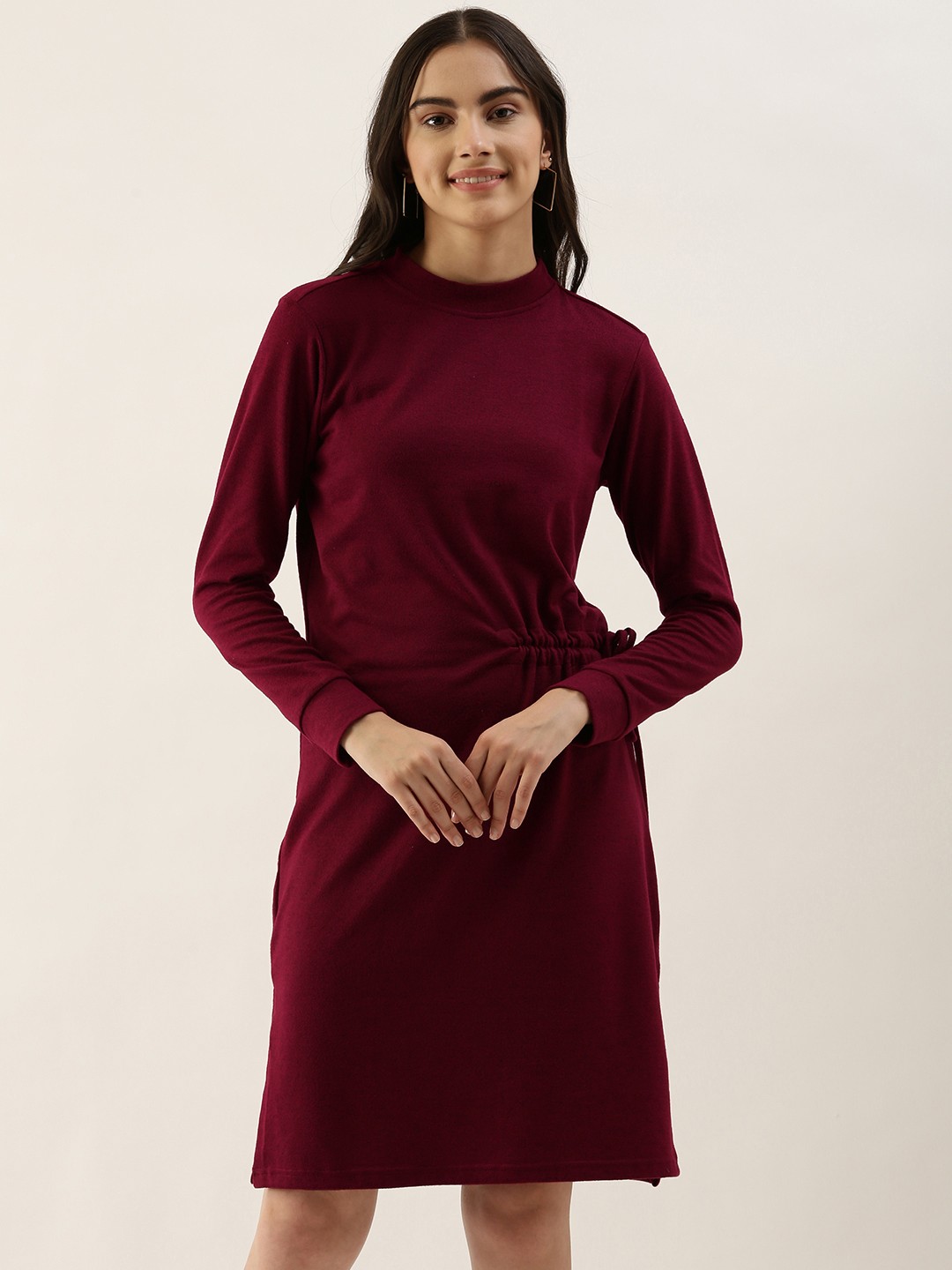 

AND Maroon Tie-Up Detailed Sheath Dress