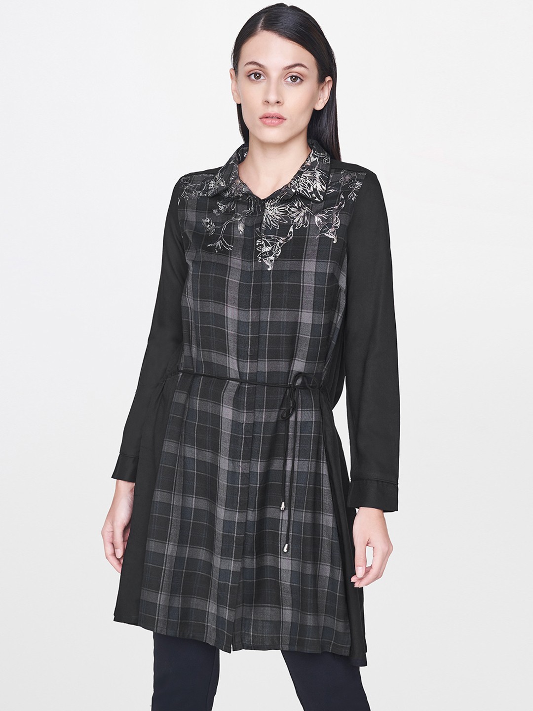 

AND Women Blue & Black Checked Tunic
