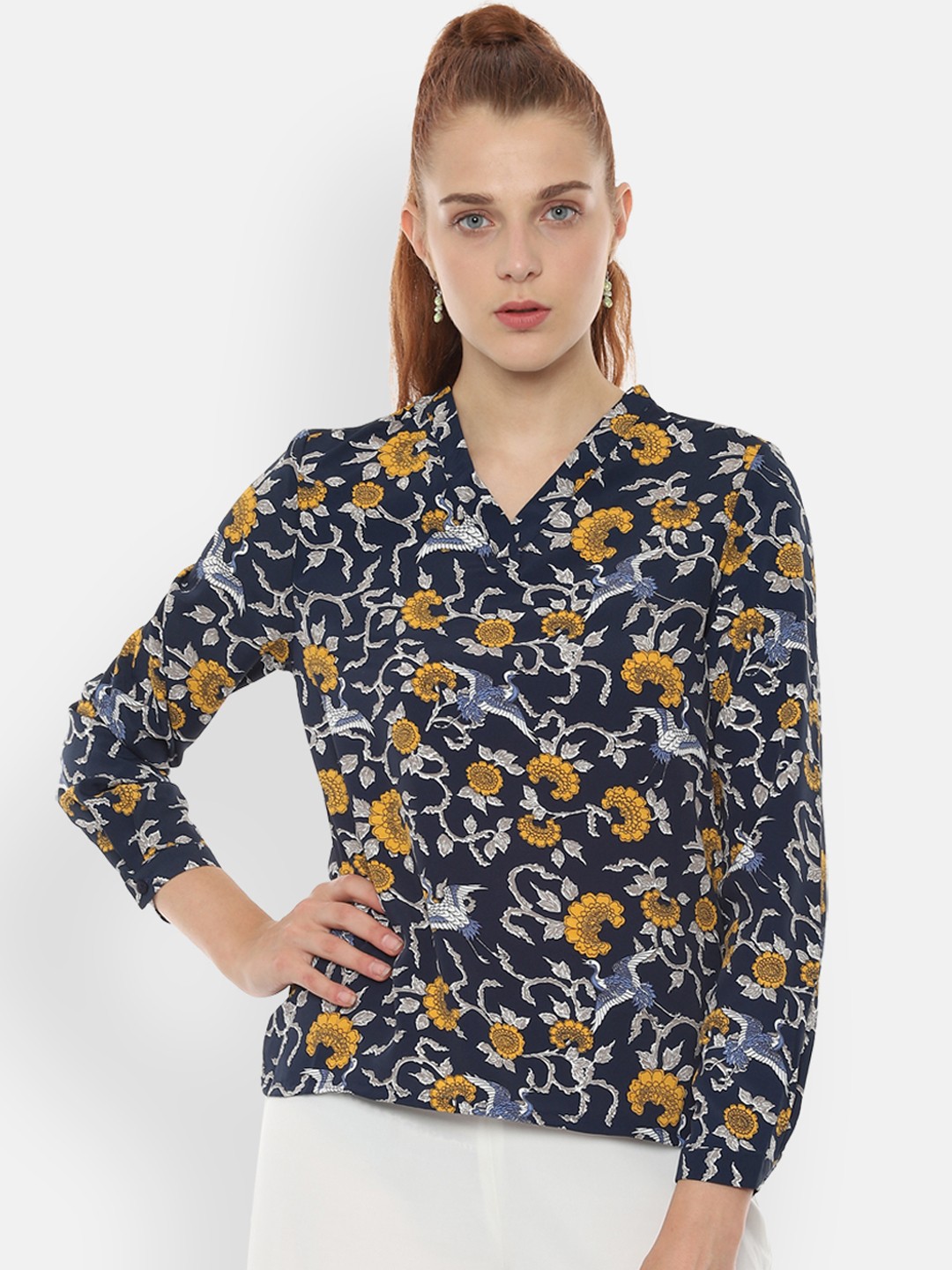 

Van Heusen Woman Navy Blue Floral Print Top