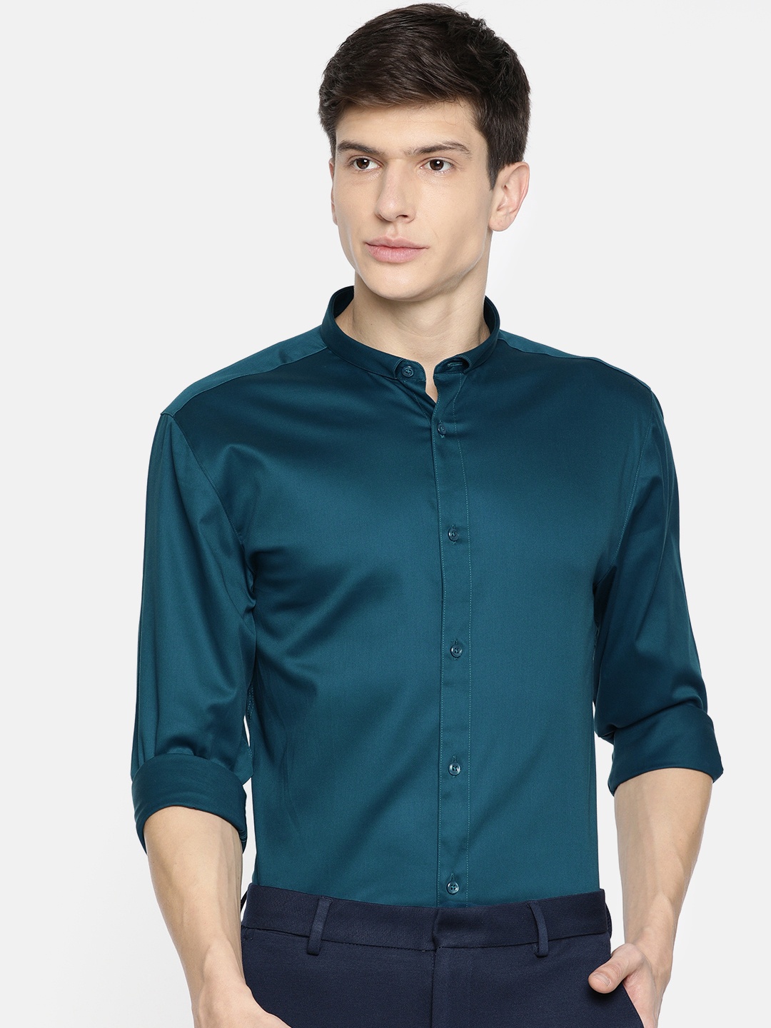 

Jack & Jones Men Teal Green Slim Fit Solid Casual Shirt
