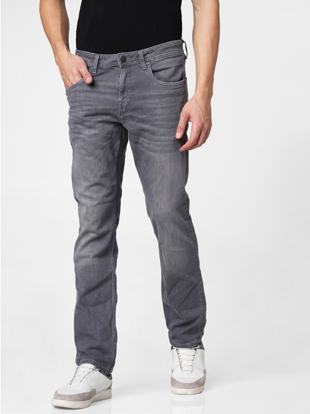 

Jack & Jones Men Grey Clark Regular Fit Low-Rise Clean Look Stretchable Jeans