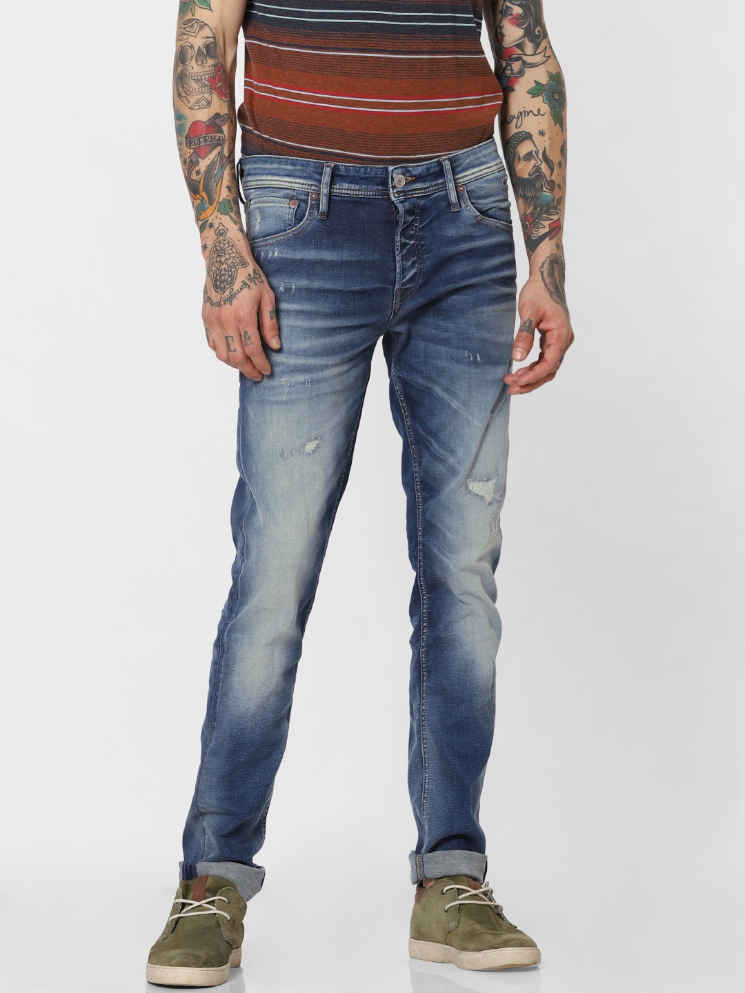 

Jack & Jones Men Blue Glenn Slim Fit Low-Rise Mildly Distressed Stretchable Jeans