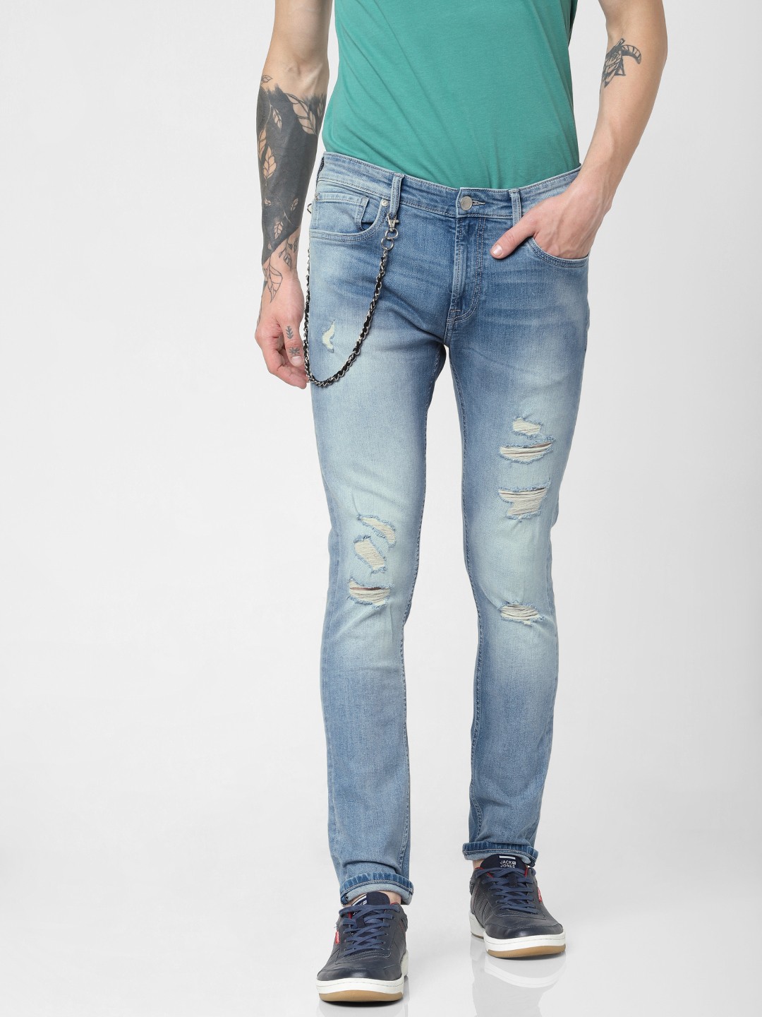 

Jack & Jones Men Blue Liam Skinny Fit Low-Rise Highly Distressed Stretchable Jeans
