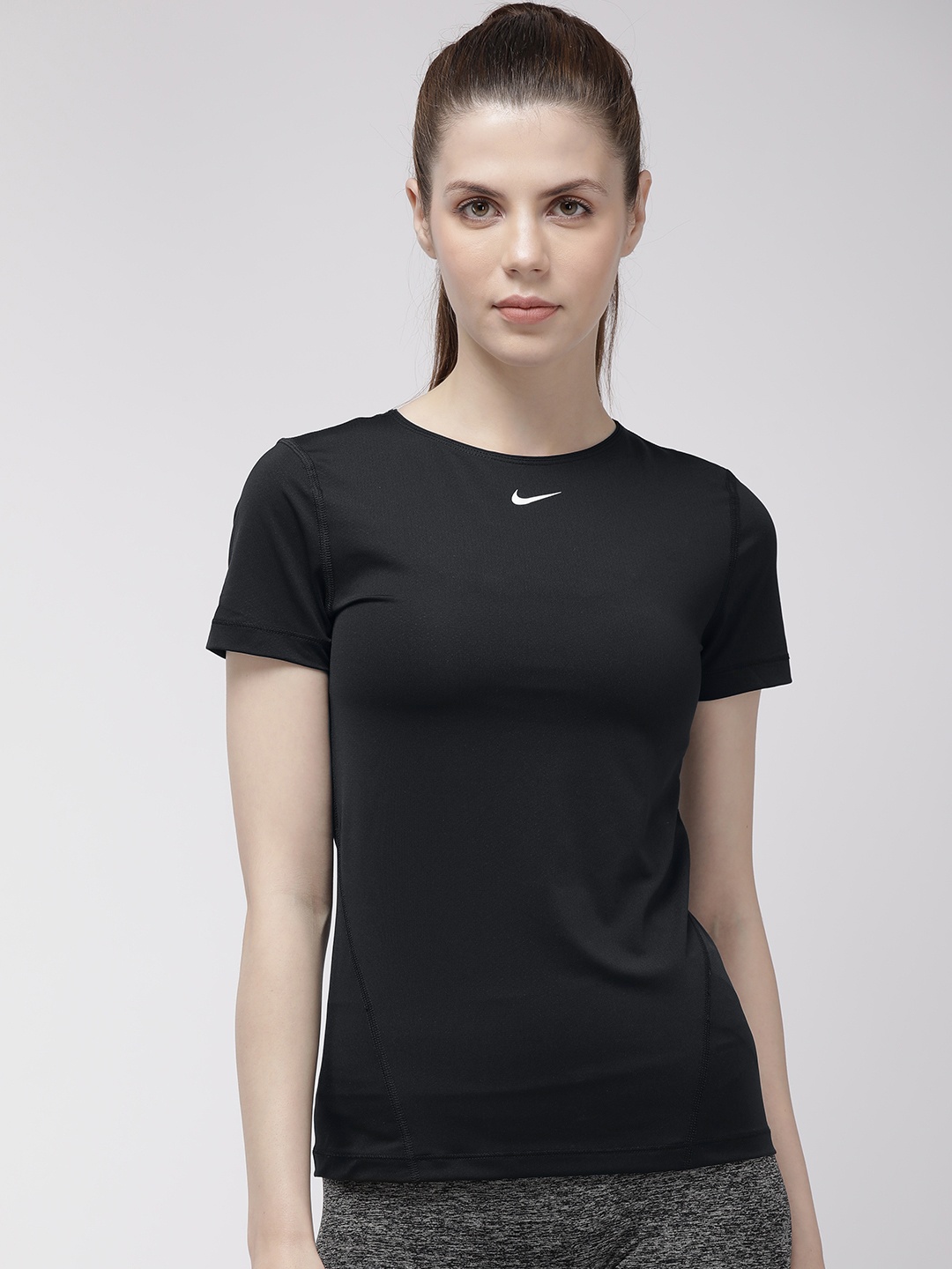 

Nike Women Black Solid AS W NP TOP SS ALL OVER MESH Pro Dri-Fit Training Top