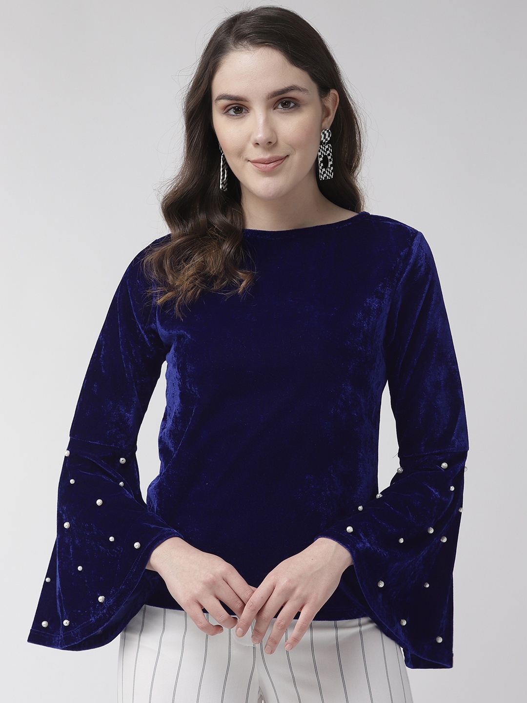 

Rue Collection Women Navy Blue Velvet Finish Solid Top