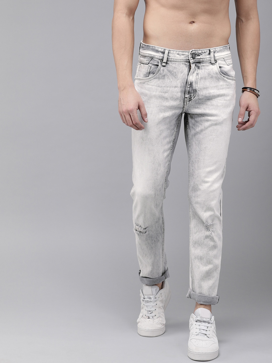 

The Roadster Lifestyle Co Men Grey Slim Tapered Fit Mid-Rise Mildly Distressed Stretchable Jeans