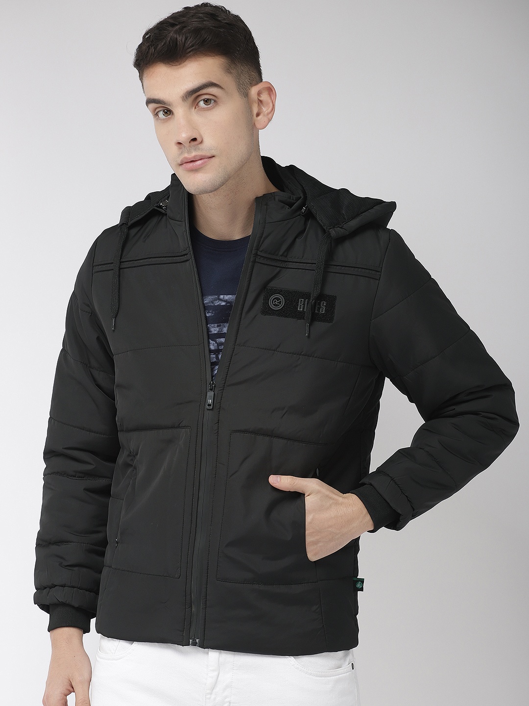 

Fort Collins Men Black Solid Detachable Hood Padded Jacket