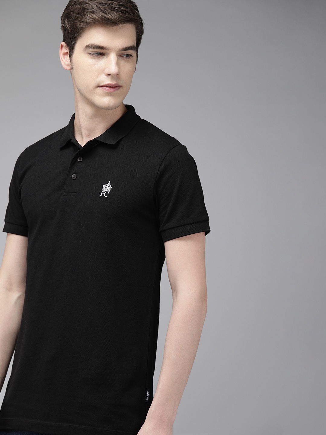 

French Connection Men Black Solid Slim Fit Polo Collar T-shirt