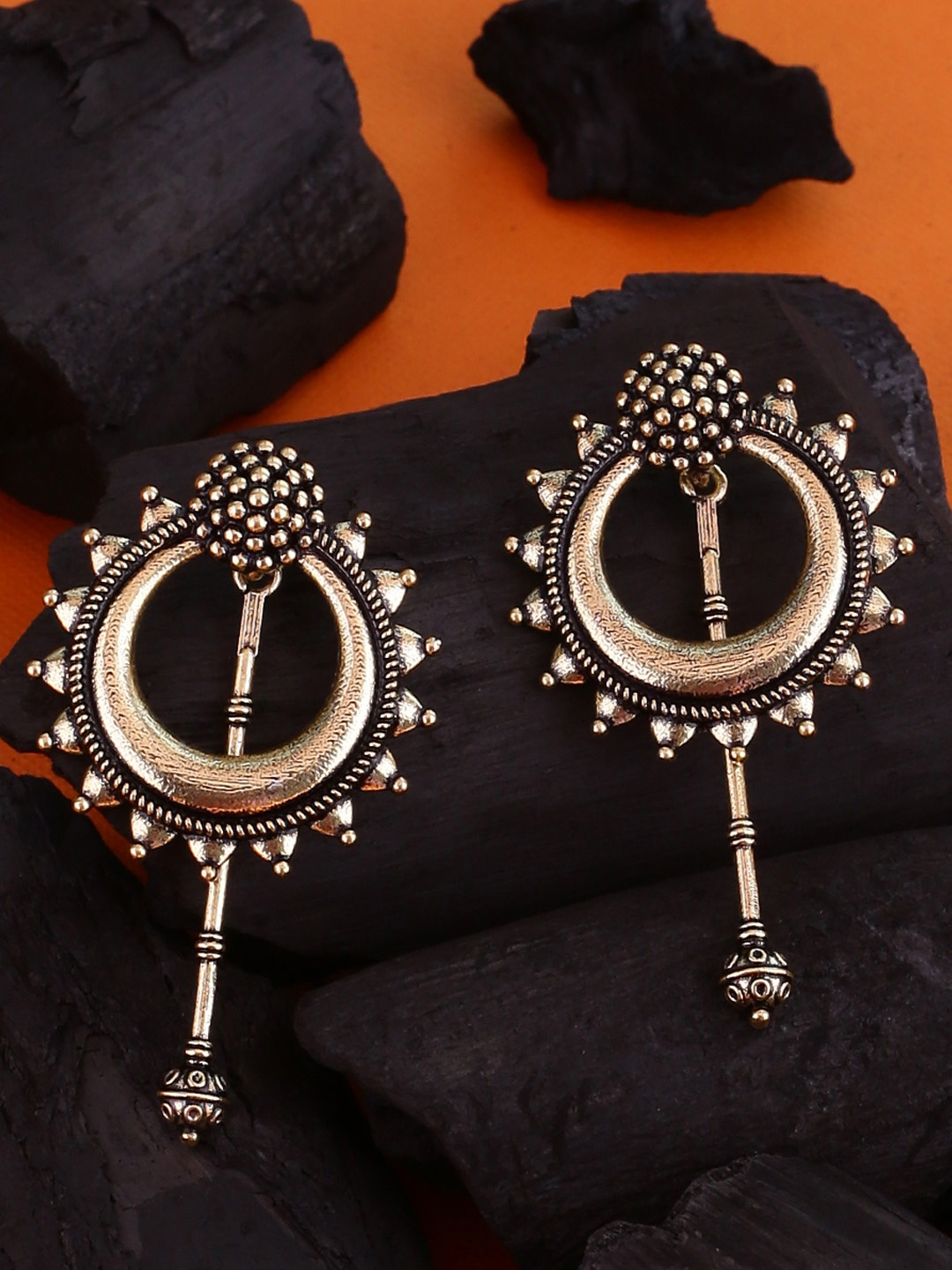 

Voylla Brass-Plated Gold-Toned Circular Baigani Tribal Inspired Studs
