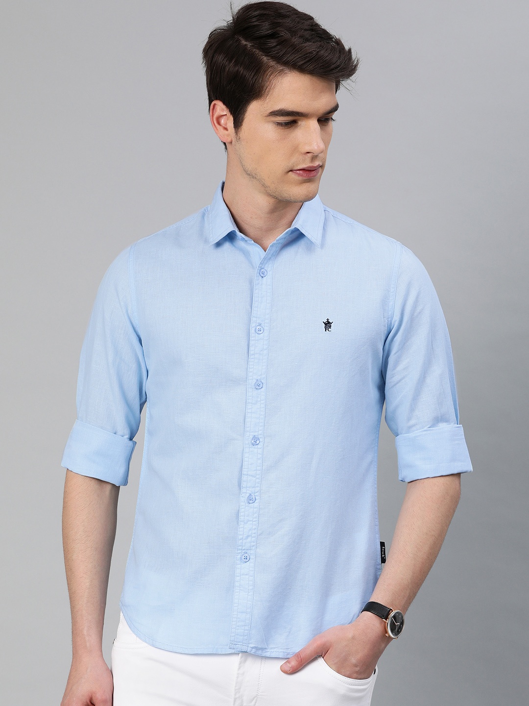 

French Connection Men Blue Solid Slim Fit Casual Shirt