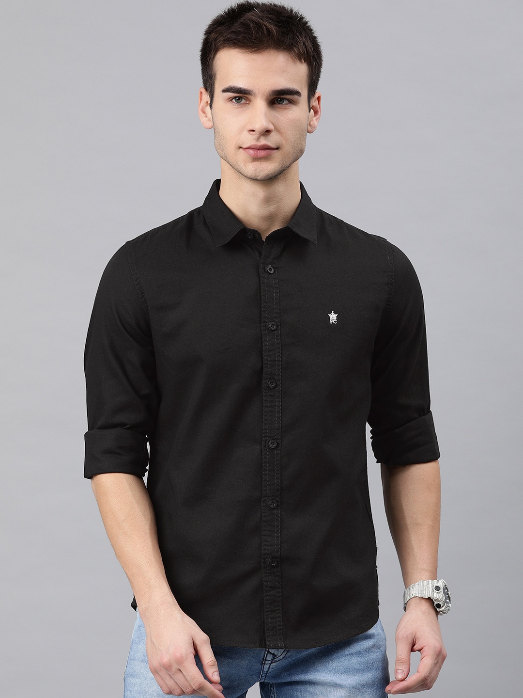 

French Connection Men Black Slim Fit Solid Casual Shirt