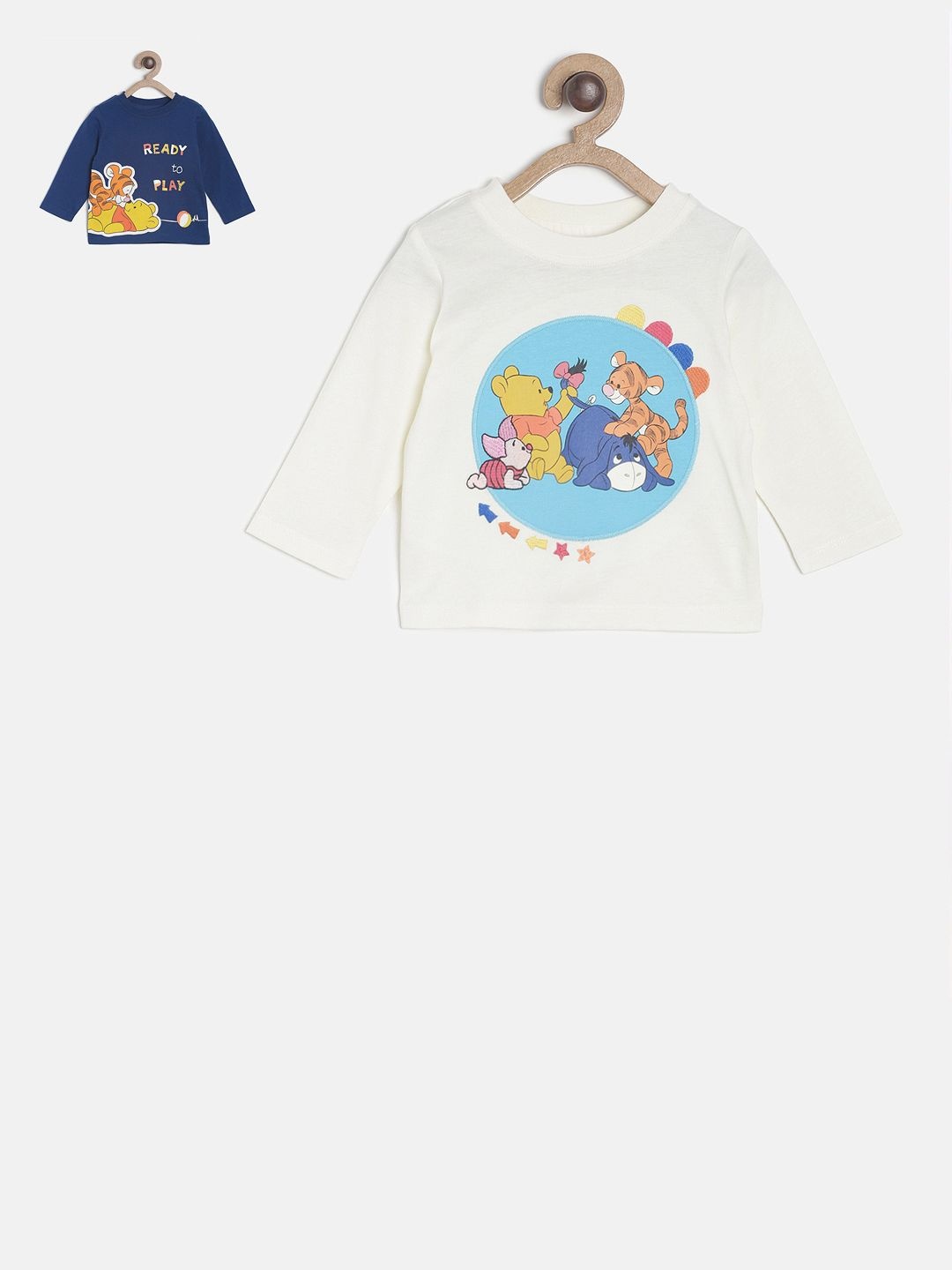 

MINI KLUB Pack of 2 Disney Printed Round Neck Pure Cotton T-shirts, Off white