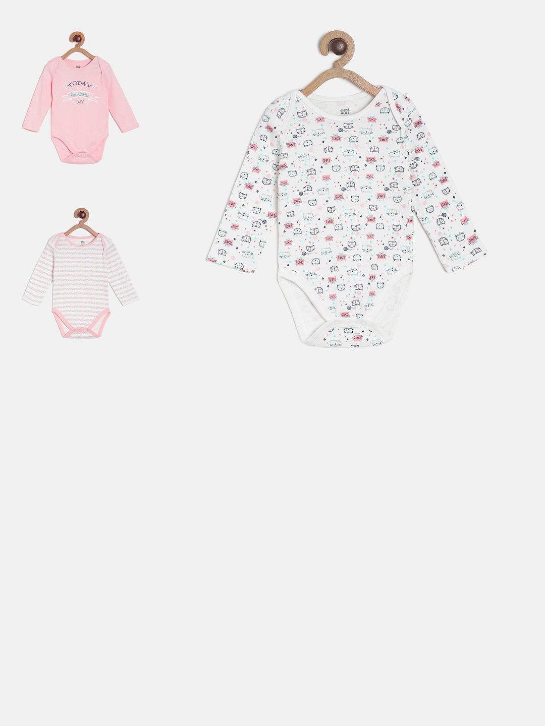 

MINI KLUB Pack of 3 Infant Girls Multicoloured Printed Bodysuits, Multi