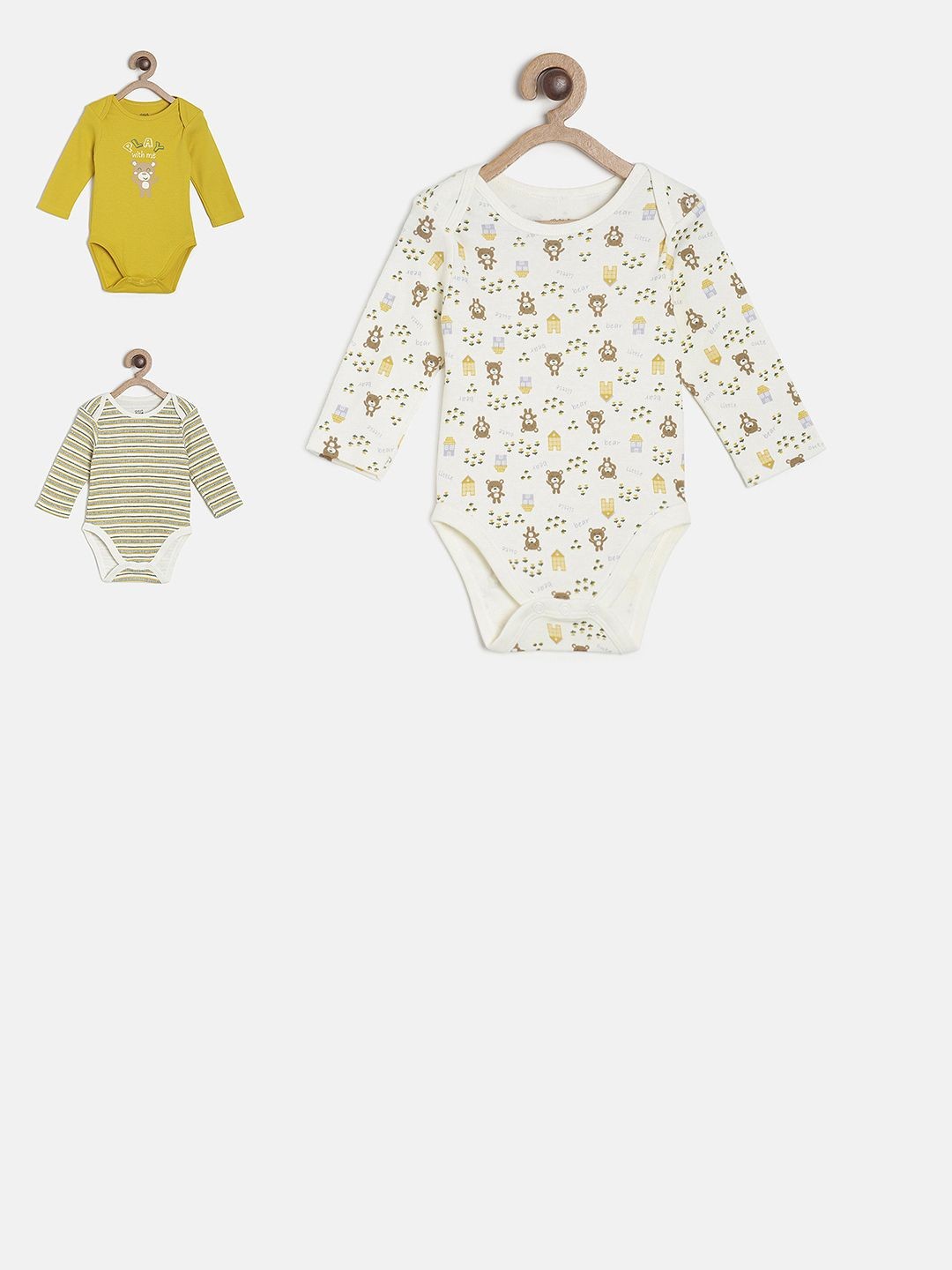 

MINI KLUB Pack of 3 Infant Boys Multicoloured Printed Bodysuits, Multi