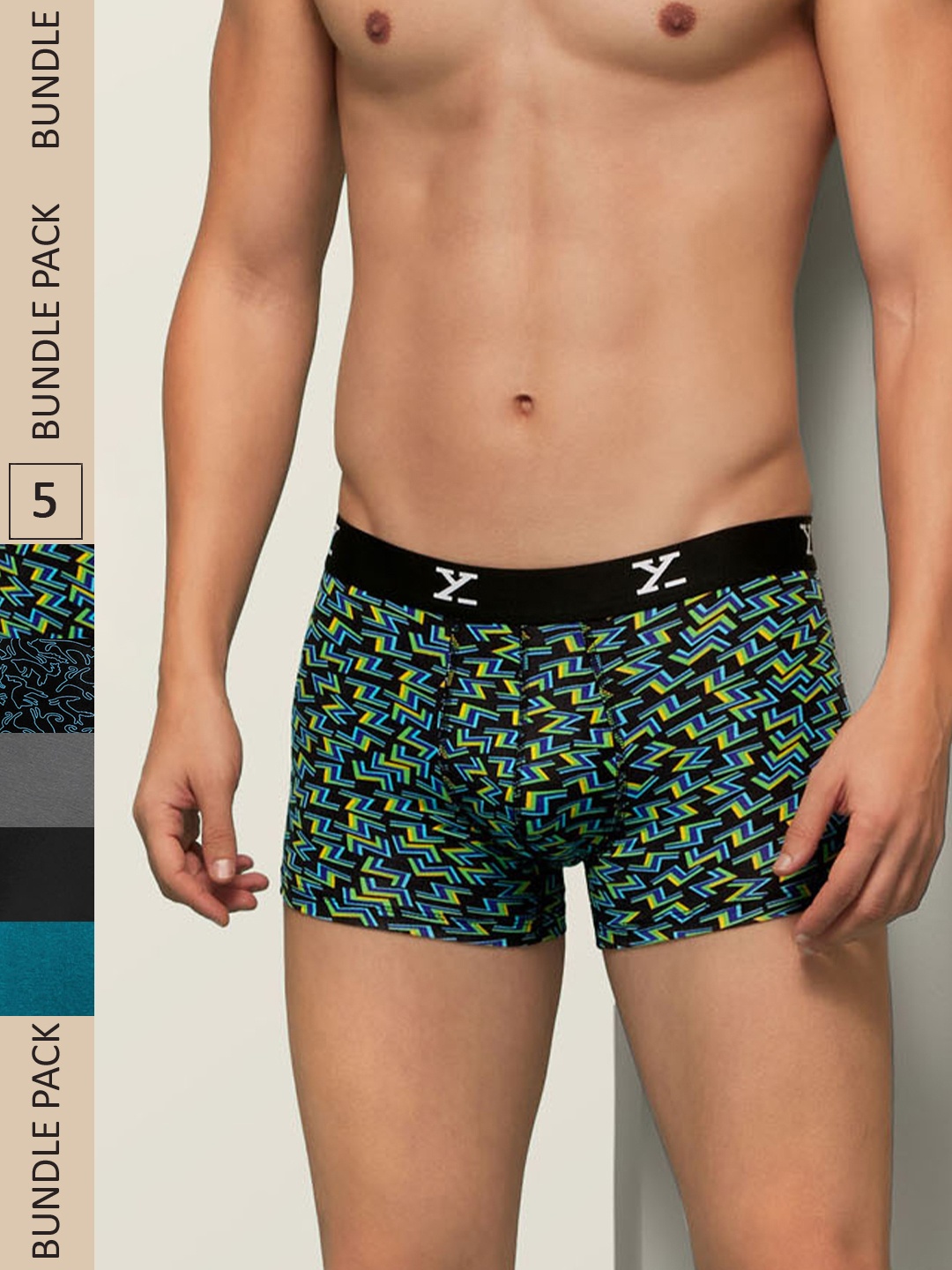 

XYXX Men IntelliSoft Antimicrobial Micro Modal Pack of 5 Shuffle Trunks XYTRNK5PCKN96, Blue