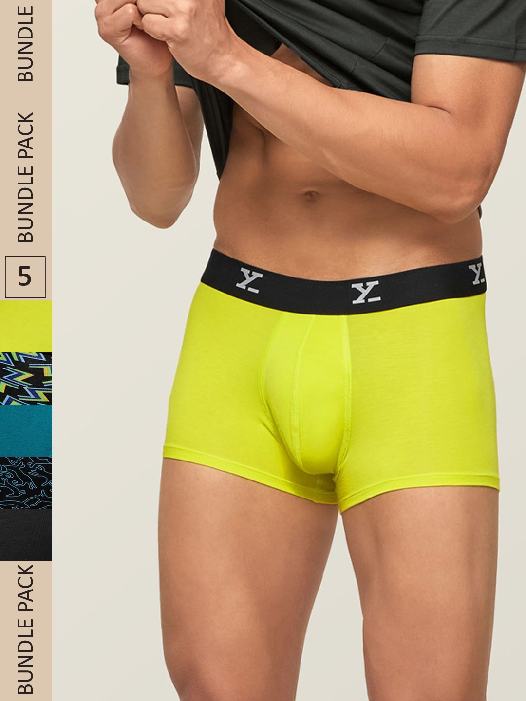 

XYXX Men IntelliSoft Antimicrobial Micro Modal Pack of 5 Shuffle Trunks XYTRNK5PCKN102, Yellow