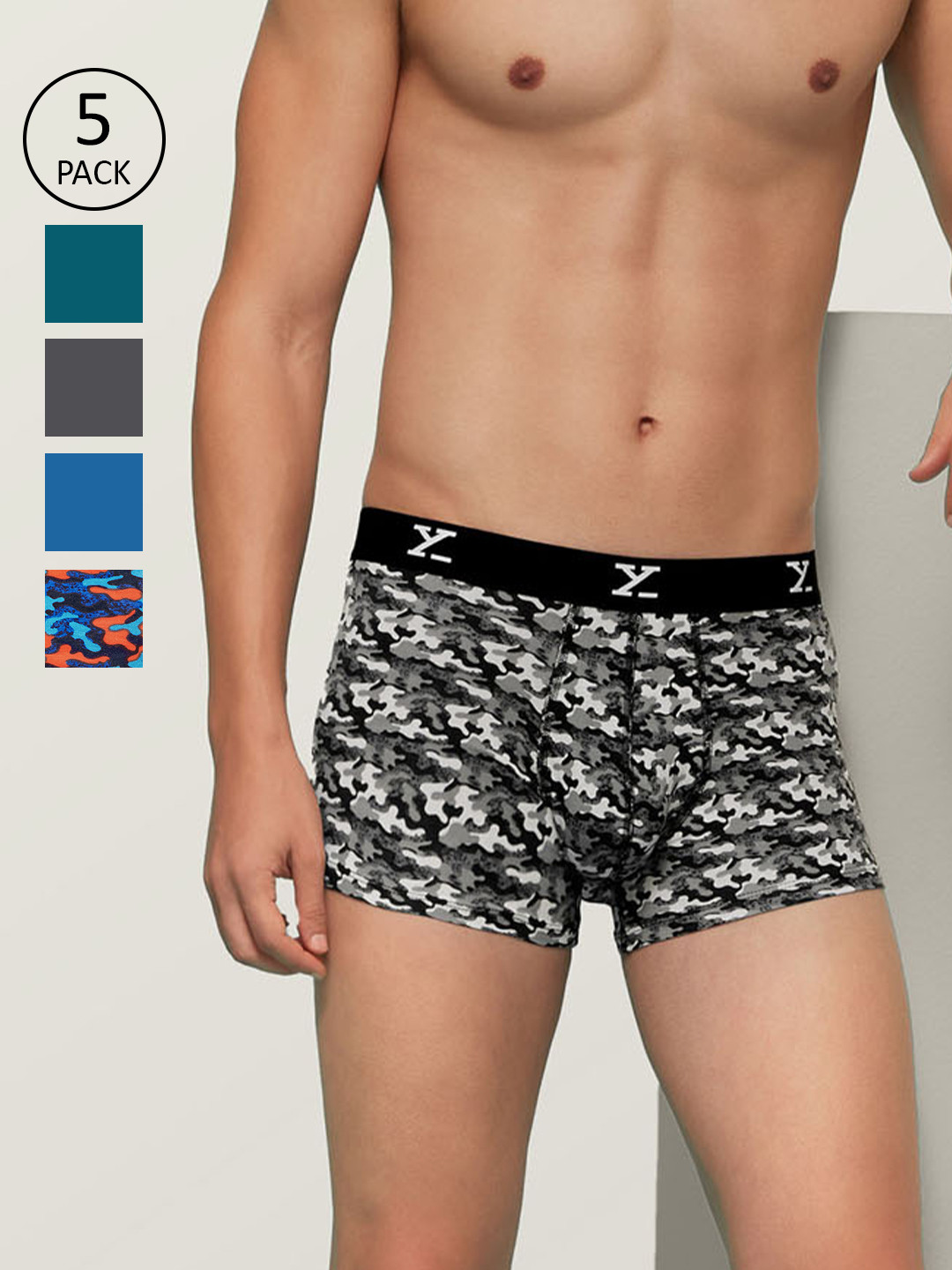 

XYXX Men IntelliSoft Antimicrobial Micro Modal Pack of 5 Shuffle Trunks XYTRNK5PCKN101, Blue