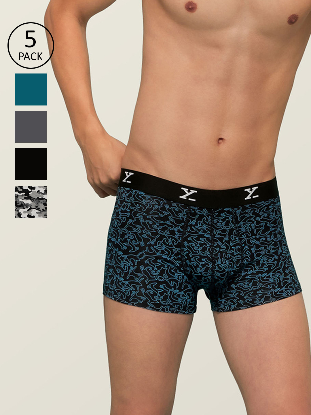 

XYXX Men IntelliSoft Antimicrobial Micro Modal Pack of 5 Shuffle Trunks XYTRNK5PCKN100, Grey