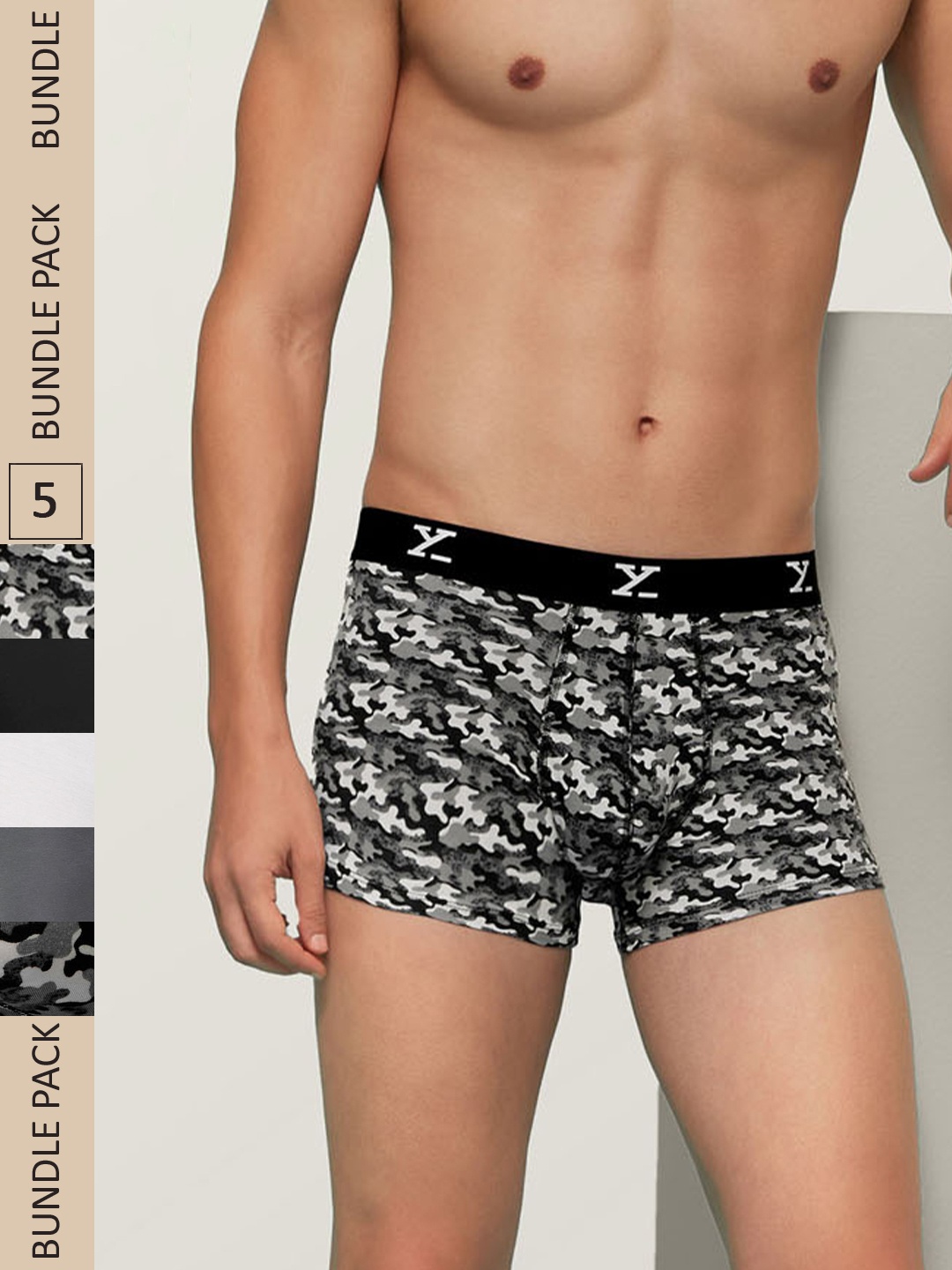 

XYXX Men IntelliSoft Antimicrobial Micro Modal Pack of 5 Shuffle Trunks XYTRNK5PCKN109, Grey