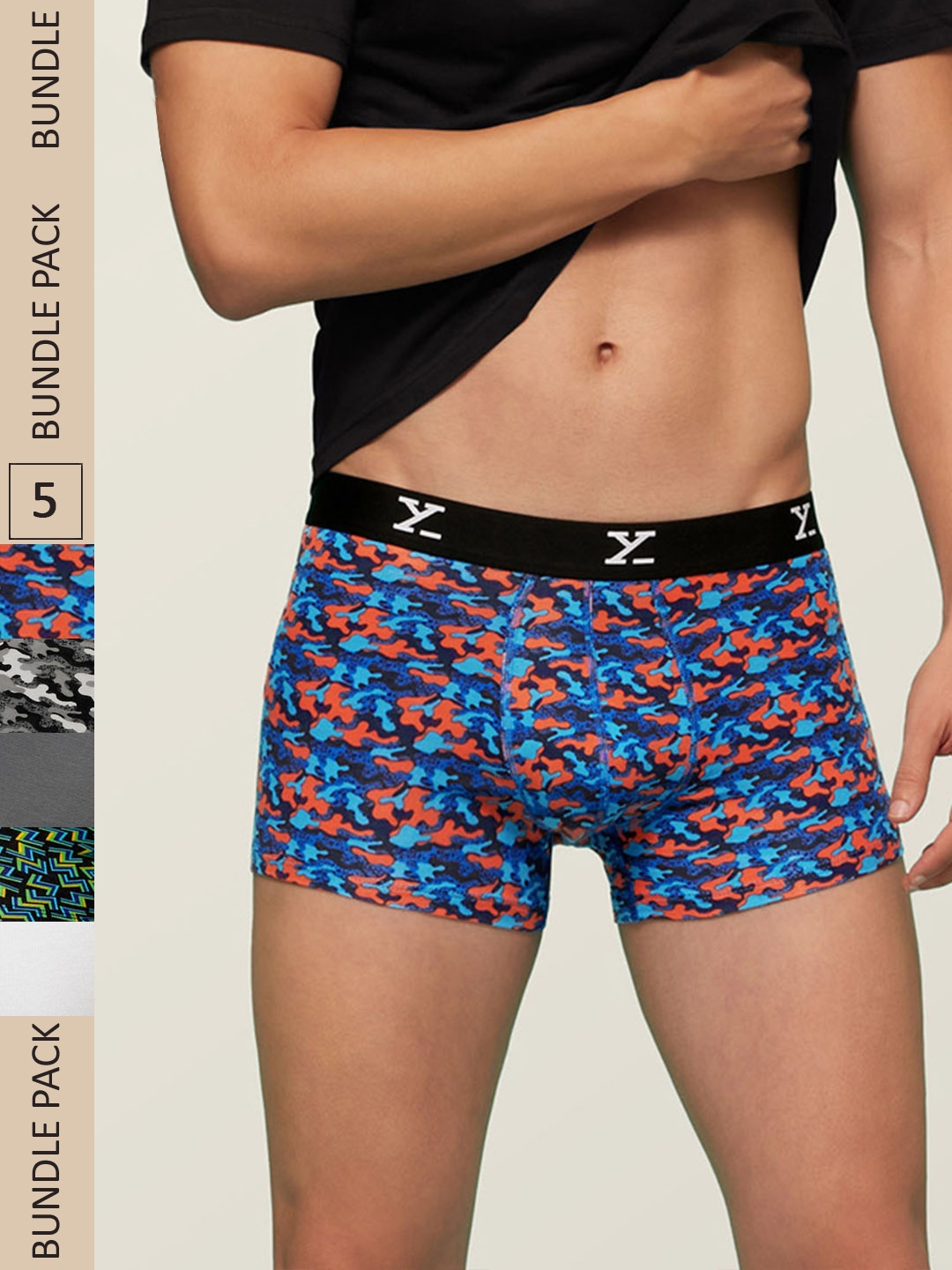

XYXX Men IntelliSoft Antimicrobial Micro Modal Pack of 5 Shuffle Trunks XYTRNK5PCKN107, Grey