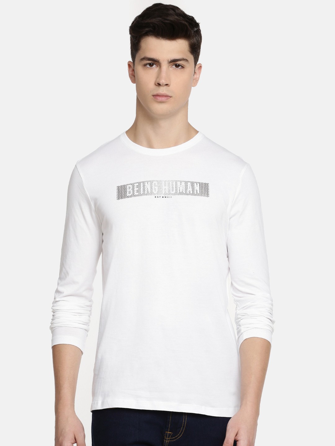 

Being Human Clothing Men White Solid Round Neck Pure Cotton T-shirt