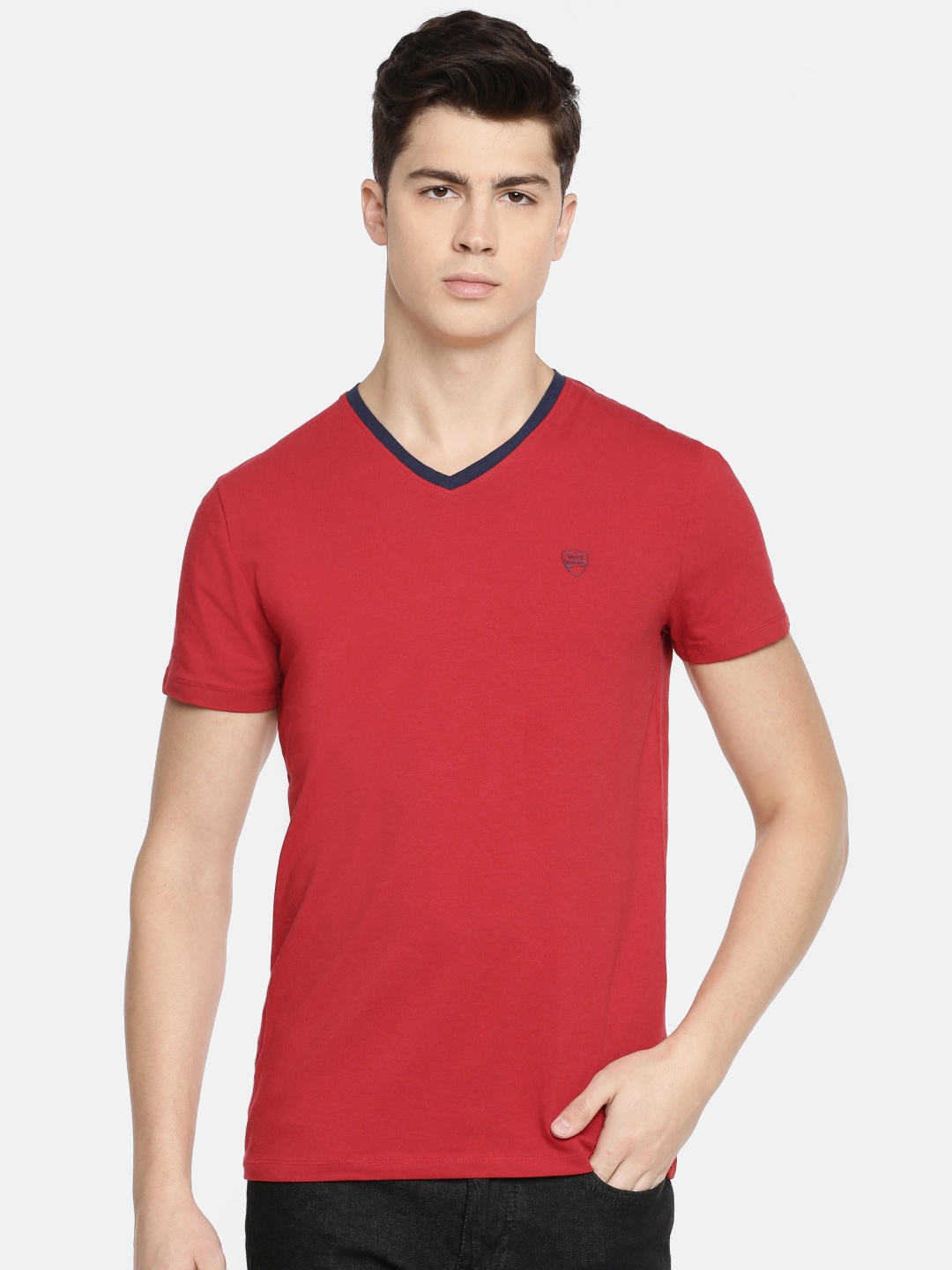 

Being Human Clothing Men Red Solid V-Neck T-shirt