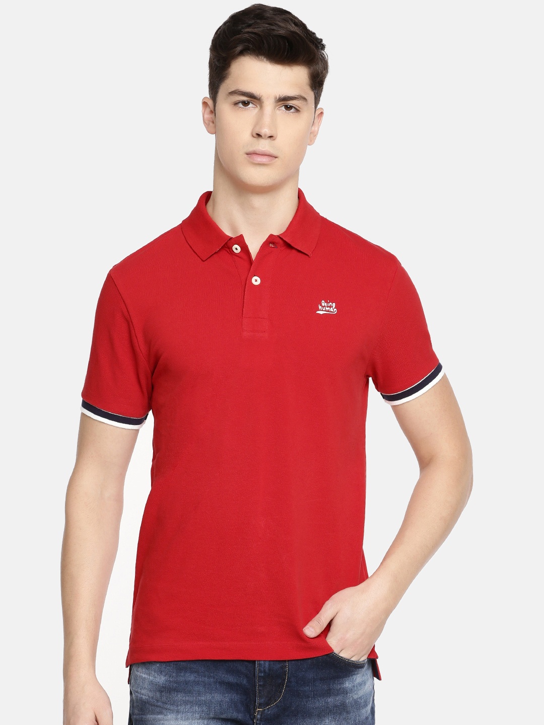 

Being Human Men Red Solid Polo Collar Pure Cotton T-shirt