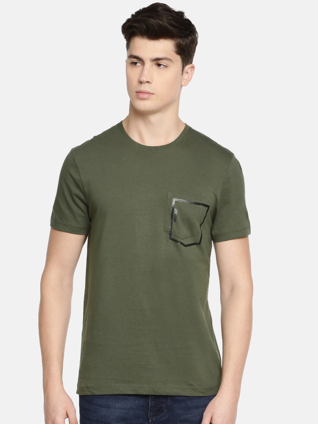 

Being Human Men Olive Green Solid Round Neck Pure Cotton T-shirt