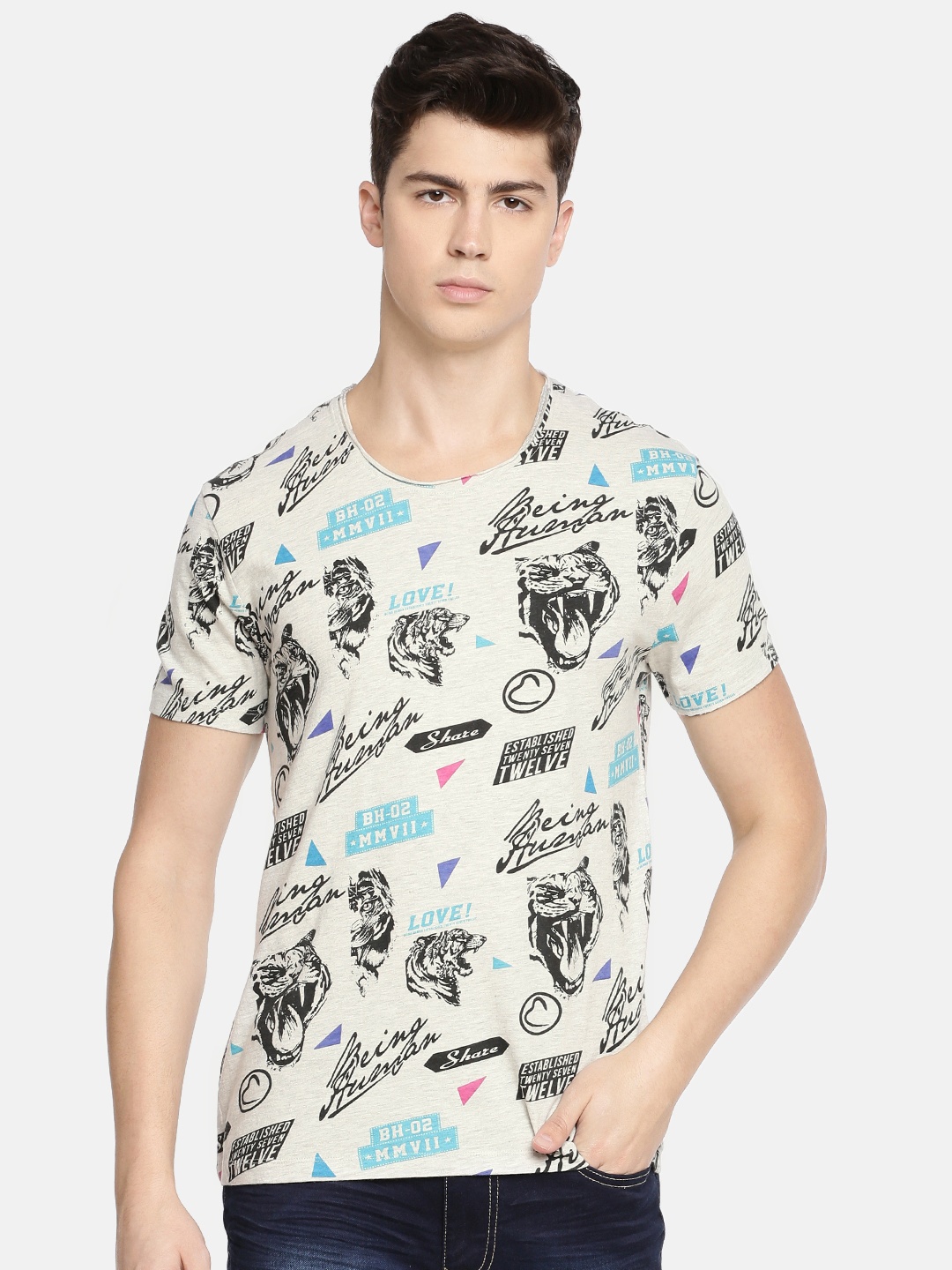 

Being Human Men Off-White Printed Round Neck T-shirt