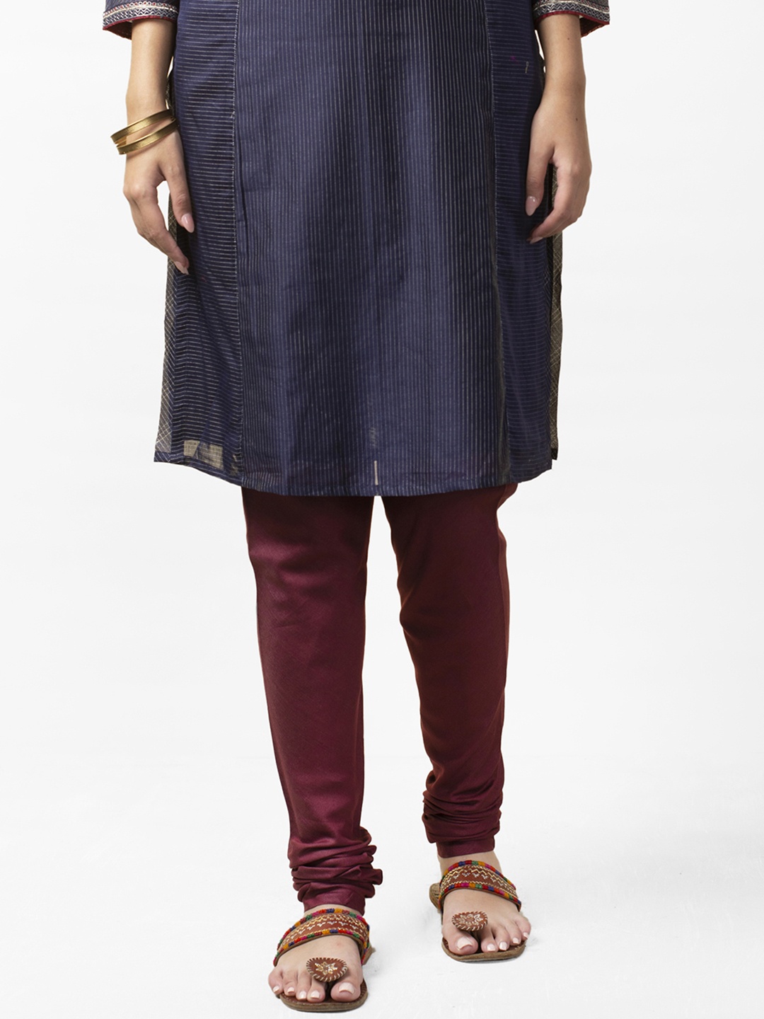 

Fabindia Women Burgundy Solid Churidar