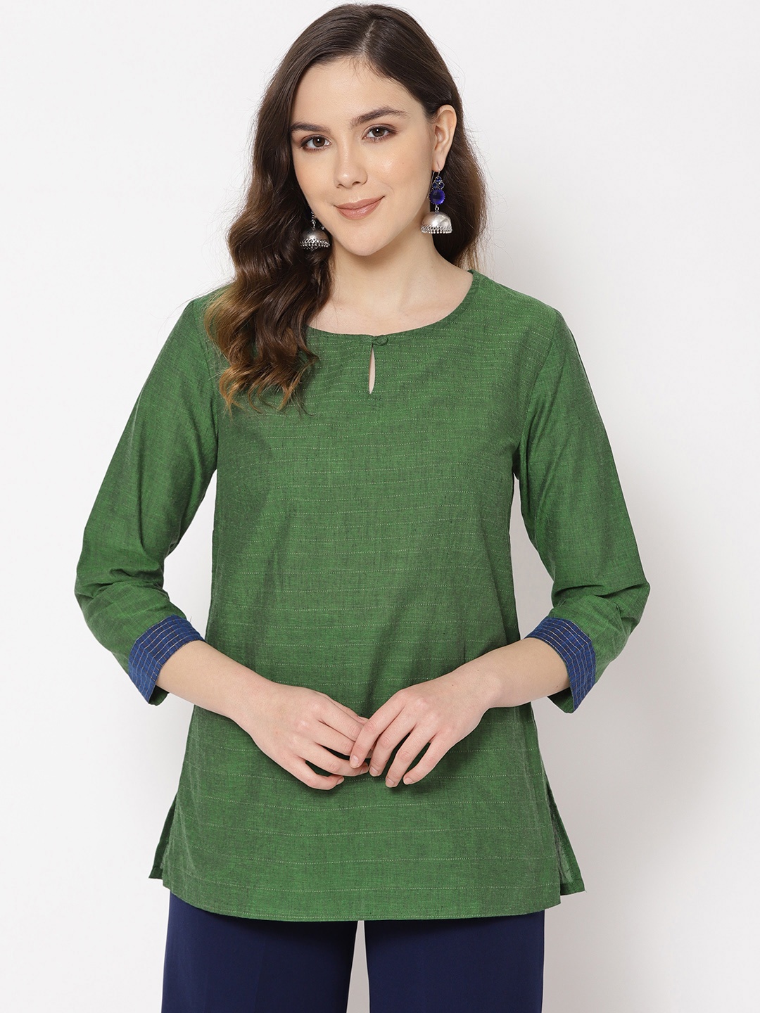 

Fabindia Green Solid Pure Cotton Straight Kurti