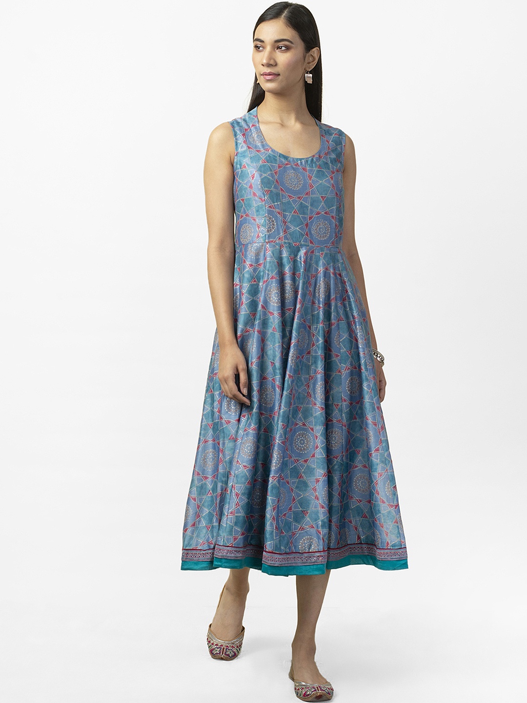 

Fabindia Women Blue Handblock Print A-Line Dress