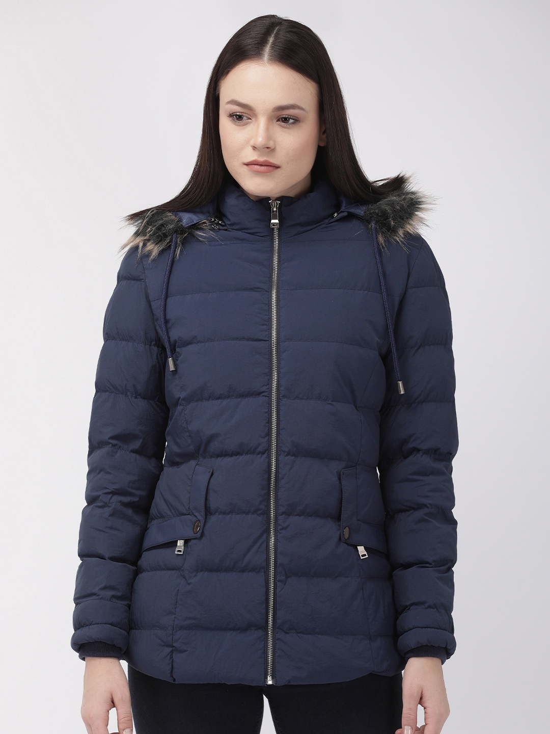 

Fort Collins Women Navy Blue Solid Padded Jacket