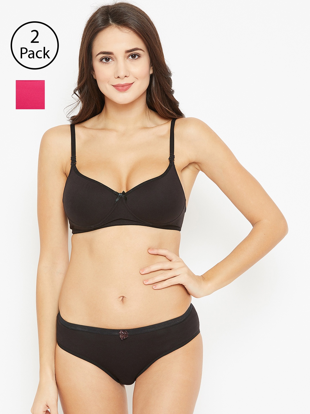

N-Gal Women Pack of 2 Solid Lingerie Set, Black