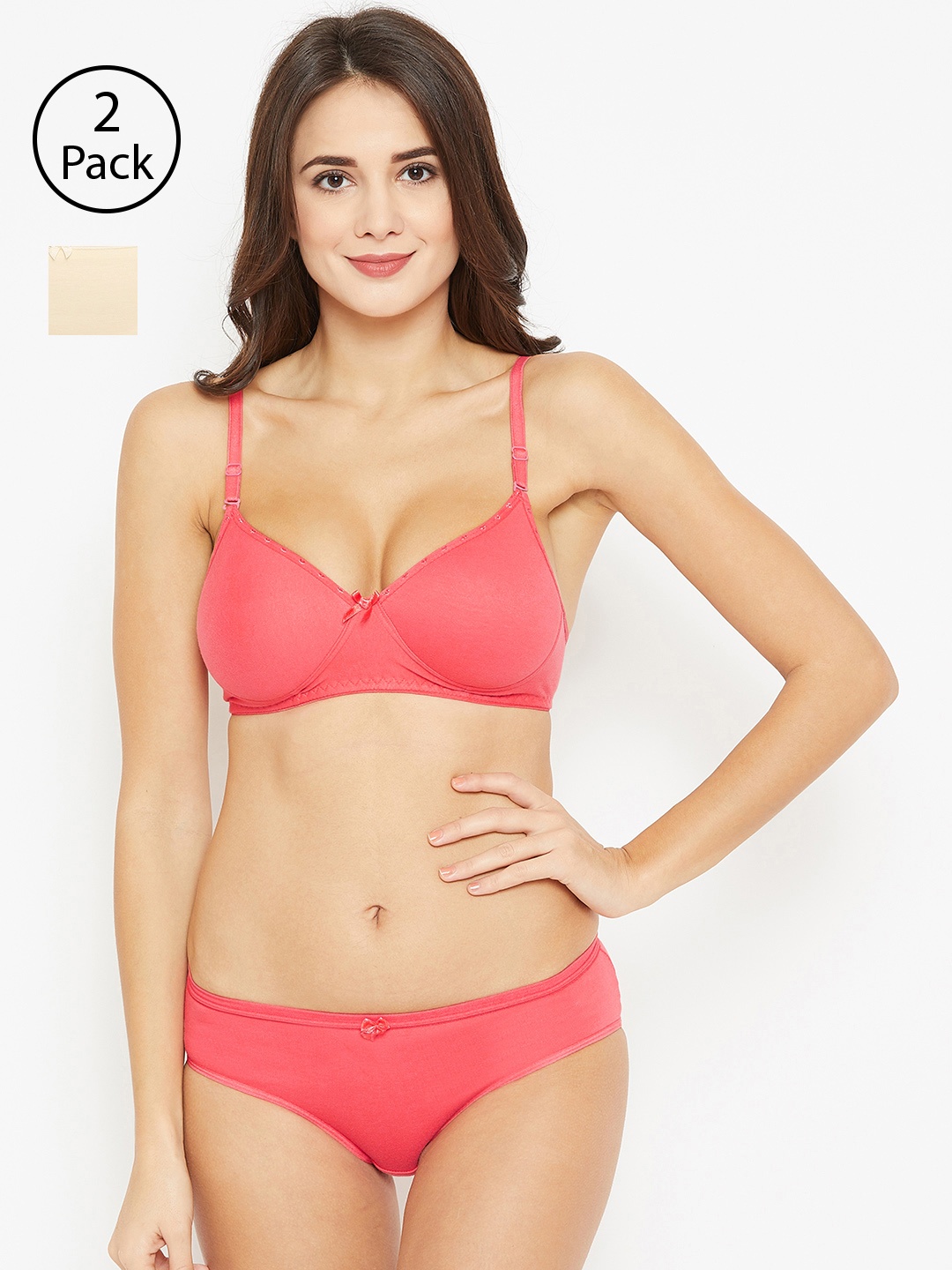 

N-Gal Women Pack of 2 Solid Lingerie Set, Cream