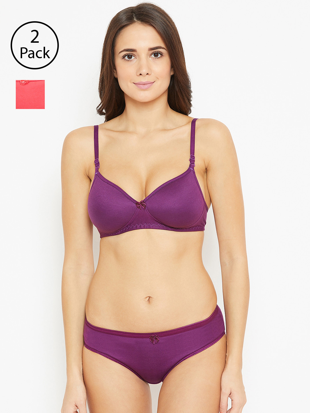 

N-Gal Women Pack of 2 Solid Lingerie Sets 8009685-1-8009649-1, Purple