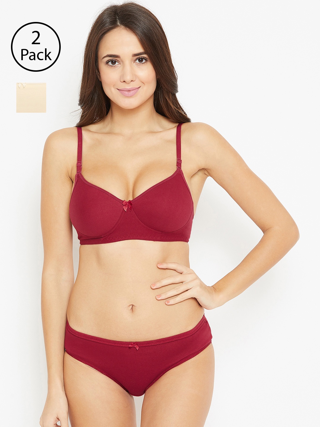 

N-Gal Women Pack of 2 Solid Lingerie Sets 8009687-1-8009659-1, Maroon