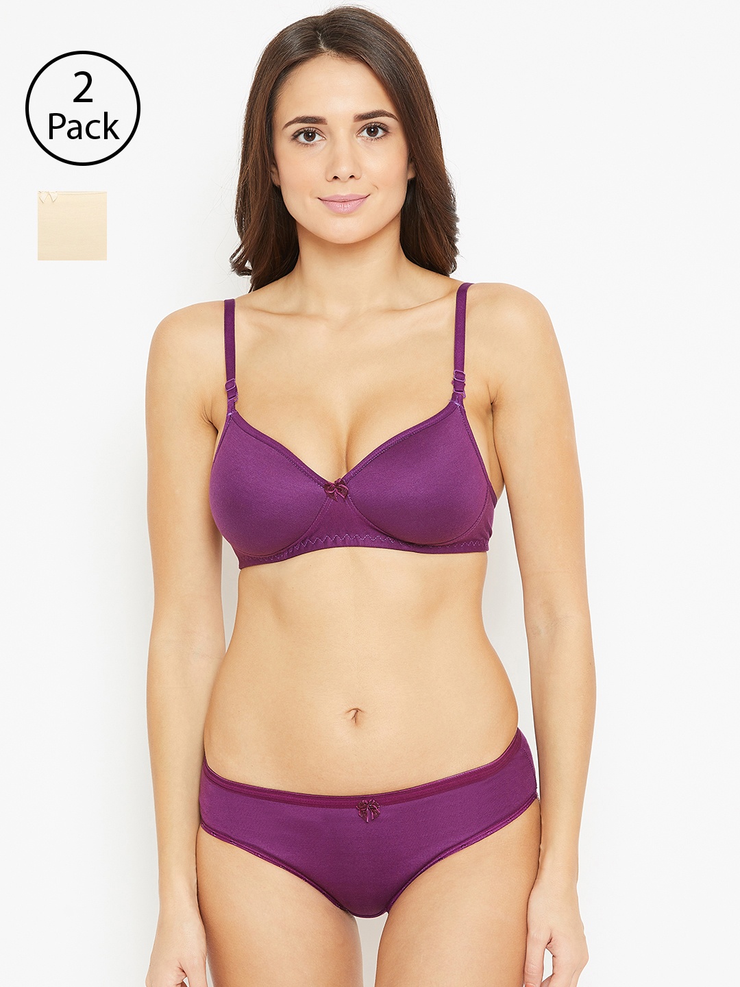 

N-Gal Women Pack of 2 Solid Lingerie Sets 8009687-1-8009649-1, Purple