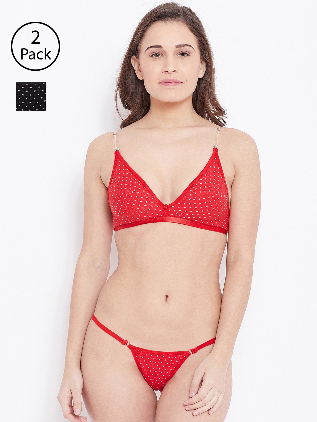 

N-Gal Women Pack of 2 Printed Lingerie Sets 8009601-1-8009605-1, Red